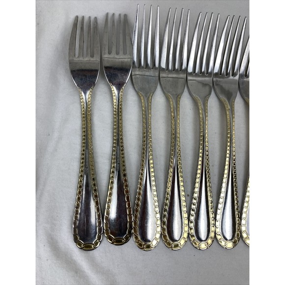 12 Retroneu GOLD ACCENT Chain 7 3/4” 18/8 Korea Stainless Dinner Fork Quality - Picture 7 of 9